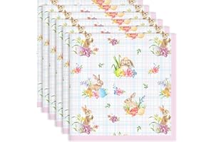 Arquiel Easter Bunny Napkins, 18×18 Inch Egg Floral Dinner Cloth Napkins Set of 6, Washable Cotton Soft Absorbent Square Napk
