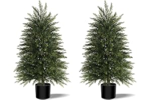 MAVIS'S DIARY 3FT Artificial Cedar Trees Set of 2, Realistic Faux Evergreen Topiary Bushes Plants, Outdoor Potted Fake Cypress Shrubs for Front Porch Garden Home Living Room Decor