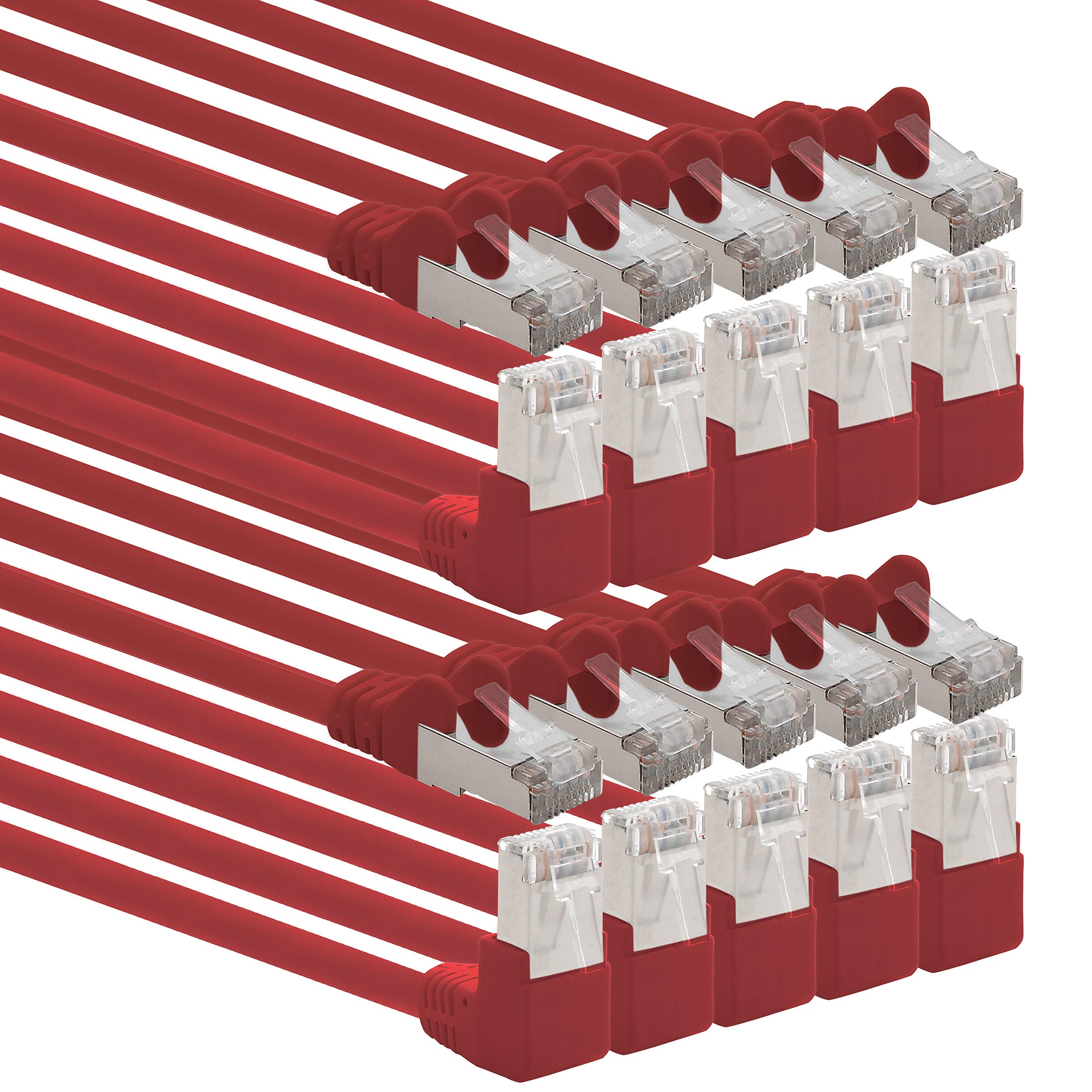 1aTTack.de 366166 Cat.6 network cable angle 90 degrees 1m - red - pack of 10 - Cat6 patch cable (SFTP PIMF) 1000Mbit/s Rj 45 connector - 10 x 1m meter red