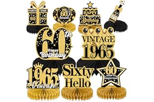 Elomy 60th Birthday Party Decorations - 9PCS Vintage 60th Birthday Table Decorations for Men Women Black Gold Table Honeycomb Centerpiece Decorations Supplies for Sixty Year Old Birthday Party