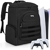 WELIDAY Gaming Console Backpack Compatible with PS5/PS5 Slim/PS5 Pro/ PS4 / Xbox One, Protective Travel Carrying Case with 15.6″ Laptop Compartment, Multiple Pockets for Accessories(Black)