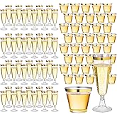 Potchen 160 Pack Champagne Flute and Clear Plastic Cup, 60 Pcs 5 oz Champagne Wine Glasses Disposable 100 Pcs 9 oz Hard Drinking Cups Bulk for Engagement Birthday New Years Eve Party