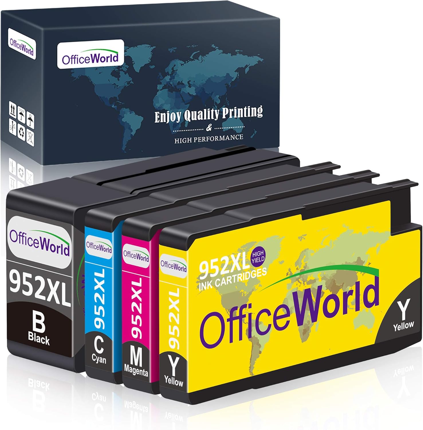 OfficeWorld Remanufactured Ink Cartridge Replacement for HP 952XL Ink Cartridges Combo Pack, with Updated Chips for HP OfficeJet Pro 8710 8720 8740 8730 7740 8210 8715 8216 8725 Printer (4-Pack)