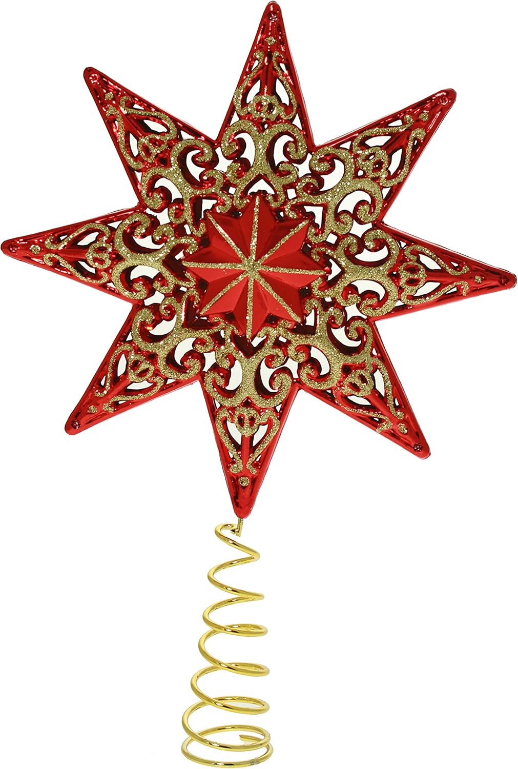 WeRChristmas Shatterproof Deluxe Christmas Star Tree Topper with Glitter, 21 cm - Red