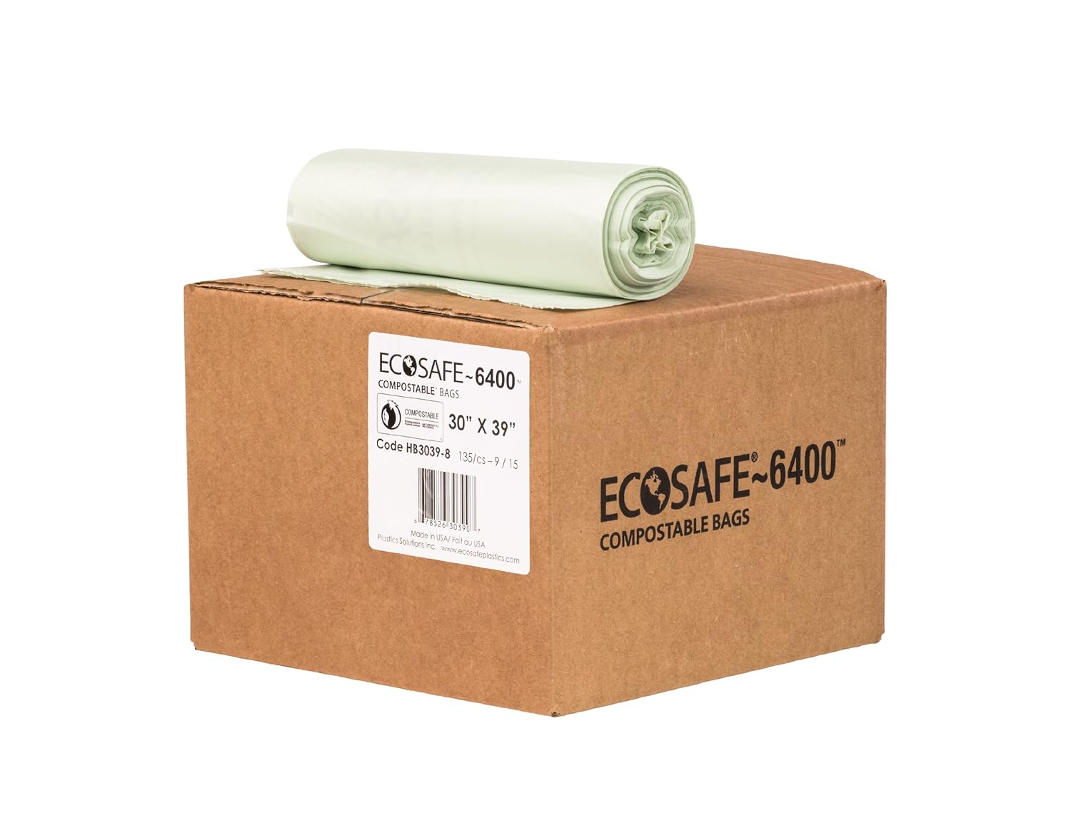 EcoSafe6400 HB30398 Certified Compostable Bag, 30Gallon, Green (Pack
