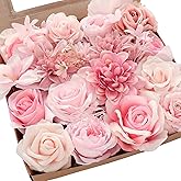 Floroom Blush Pink Artificial Flowers Fake Roses Peonies Dahlias and Greenery Combo Box Set for DIY Wedding Bouquets Bridal Shower Centerpieces Floral Arrangements Party Tables Home Decorations