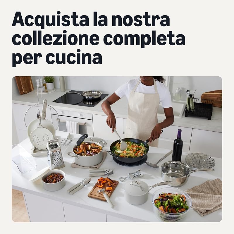 Pentole e Padelle Antiaderenti in Ceramica, Set di 8 Pezzi, Lavabili in Lavastoviglie e Adatte al Forno, Adatte a Tutti i Piani Cottura, Grigio Lino