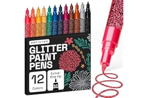 ARTISTRO 12 Glitter Paint Pens for Glass Marking, Rock Painting, Ceramic, Wood, Fabric, Scrapbooking, DIY Craft Making, Coloring - Acrylic Paint Markers Extra-Fine Tip 0.7mm