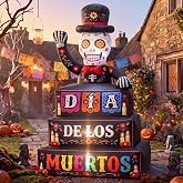 Sonwyoung 5ft Dia De Los Muertos Inflatable, Lighted Sugar Skull Yard Decor | Built-in Blower, Internal Lights, Ground Stakes, Day of Dead Outdoor Display for Halloween Parties, Lawns and Yards