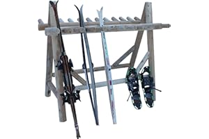 LOG KAYAK RACK 22-Place Freestanding Ski Log Racks, Pole Ski Holders, Garage Racks for Organization, Pole Stands, Snowboard Rack Garage, Snow Skis Sports Storage - Unfinished