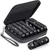 PULIV Weekly Pill Organizer 4 Times a Day with a Canvas Bag, BPA-Free | Portable Pill Box 7 Day with 28 Compartments, Removable Pill Cases to Store Vitamins, Medications, Fish Oils, Supplements