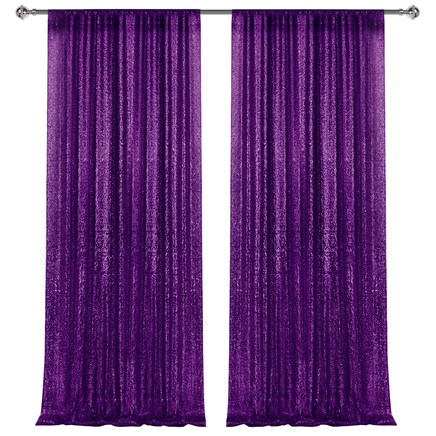 Photo 1 of 2×8FT-2PCS Purple Sequin Backdrop Curtains Panels, Photography Backdrop Glitter Curtains Fabric Background for Christmas Wedding Party Decor
