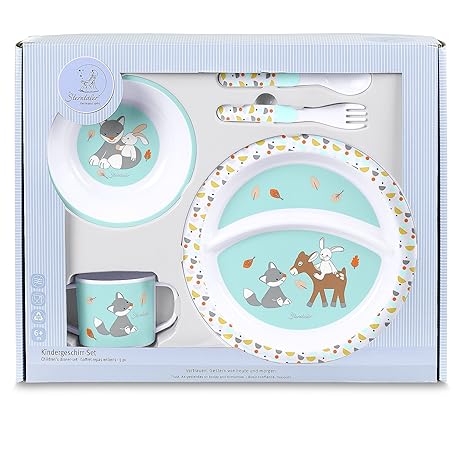 Sterntaler Geschirr-Set Waldis, Teller, Schale, Löffel, Gabel, Tasse, Alter: Für Babys ab 6 Monaten, Bunt