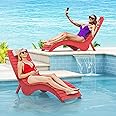 Homenjoy Pool Lounge Chairs Set of 2 - Anti-Floating HDPS Design for Pools & Backyard Sun Decks, Weighted Pool Chairs and Lounges for Poolside or Outside, Includes Headrest, Bright Red