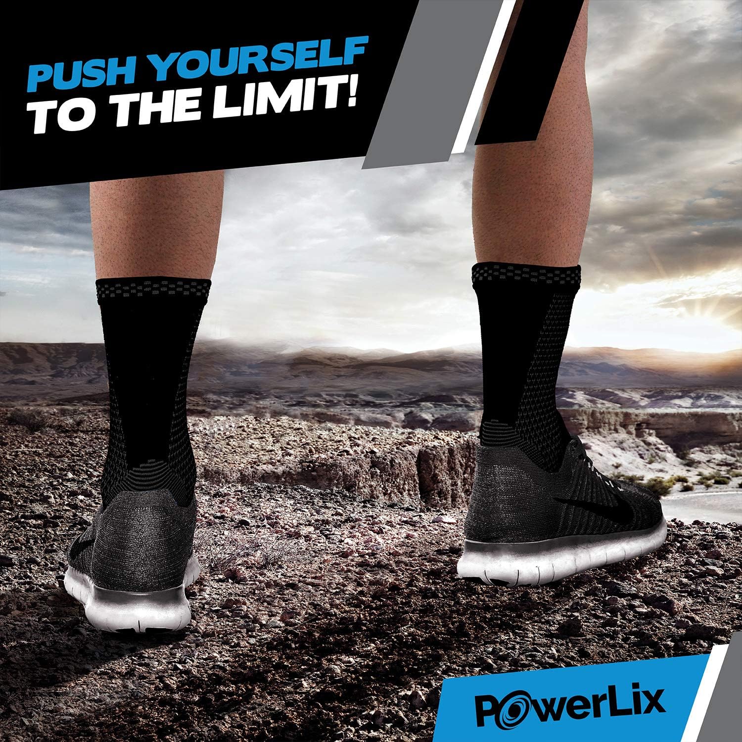 POWERLIX Ankle Brace Compression Support Sleeve (Pair) for Injury Recovery, Joint Pain and More. Achilles Tendon Support, Plantar Fasciitis Foot Socks with Arch Support, Eases Swelling: Sports & Outdoors