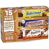 Butterfinger, Baby Ruth &amp; Kinder Bueno Full Size Candy Variety Pack, 15 Ct | Assorted candy variety pack of individually wrapped full size candy bars, perfect for sharing and parties