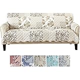 Patchwork Scalloped Printed Furniture Protector. Stain Resistant Couch Cover. (Sofa, Taupe)