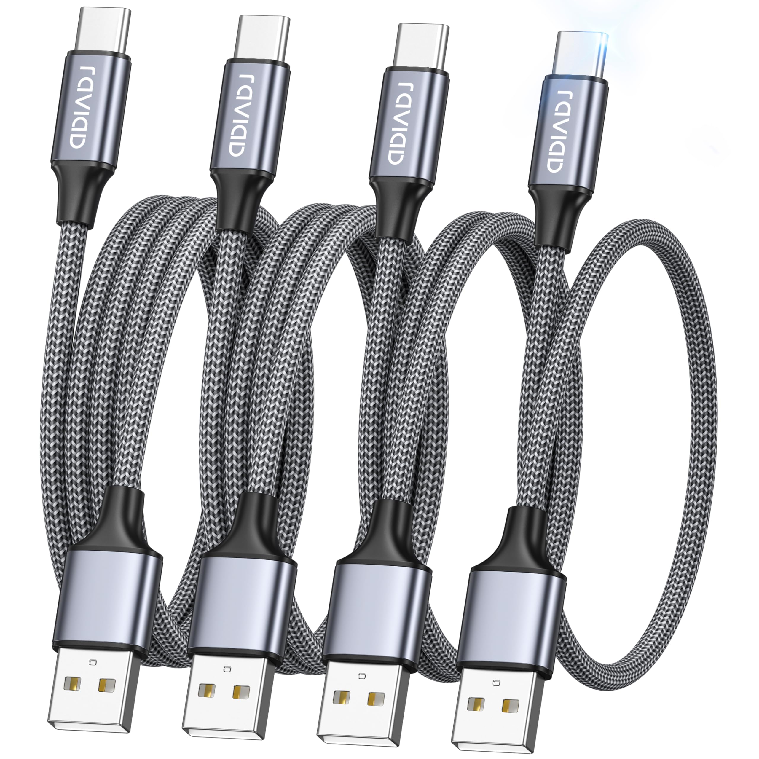 RAVIAD USB C Charger Cable, 4Pack 0.5M+1M+2M+3M Type C Charger Fast Charging 3A Nylon Braided USB C Cable for iPhone 16/15 Plus Pro Max, Samsung Galaxy S24/S23/S22, Huawei P40/P30, Google Pixel