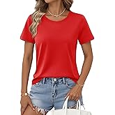 YUCOLEN Women's Cotton Tshirts Crew Neck Short Sleeve Shirts for Woman Basic Soild Color Breathable Summer Trendy Tees