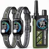 ROJECO 2-in-1 Dog Shock Collar &amp; Bark Collar,Smart Anti-Barking for 2 Dogs | 3300FT Remote/IPX7 Waterproof/Beep,Vibration,Shock Modes/LED Light/TypeC Rechargeable/for Small Medium Large Dogs/Green,Black