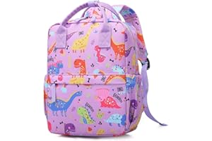 KINGCHEER Cute Preschool Backpack Toddler School Book Bag for Girls Boys Kids Kindergarten Nursery Travel Bag with Chest Strap(12inch, Purple Dinosaur)