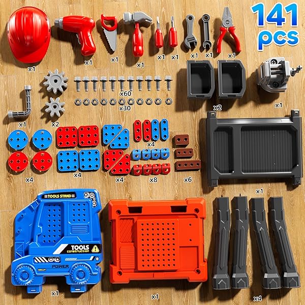 KIZONLY KIDS TOOL TOY PLAYSET WITH ELECTRONIC DRILL SOUND FOR AGED 3 4 5 6 7 8, WORKBENCH TOYS FOR TODDLERS 3-5, PRETEND PLAY TOOL BOX, CONSTRUCTION MECHANIC SET, BIRTHDAY GIFT FOR BOYS GIRLS AGES 3-8