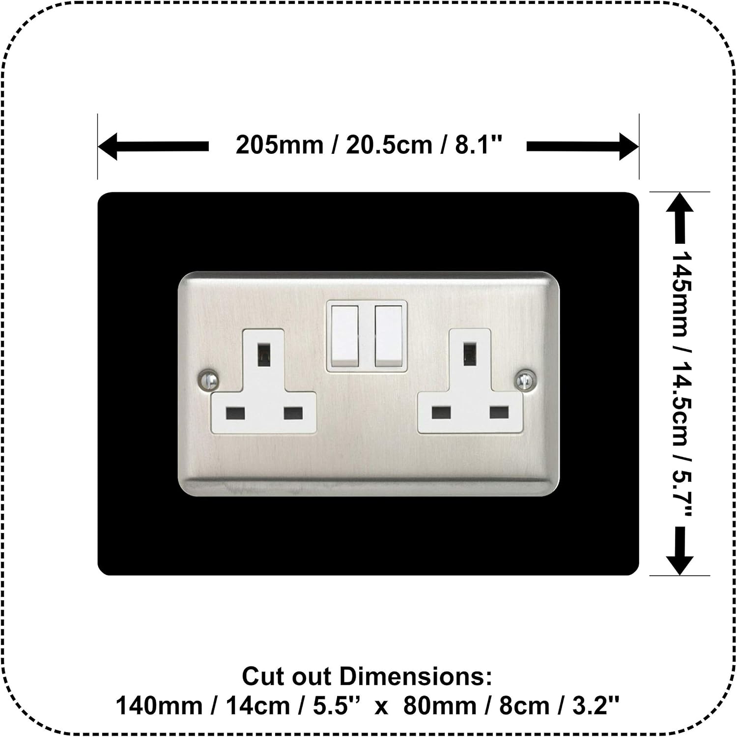 Double Socket Surround, Square Acrylic Back Panel Finger Plate, Decorative Frame for Neat and Tidy Finish Font Colour:Black - Image 3