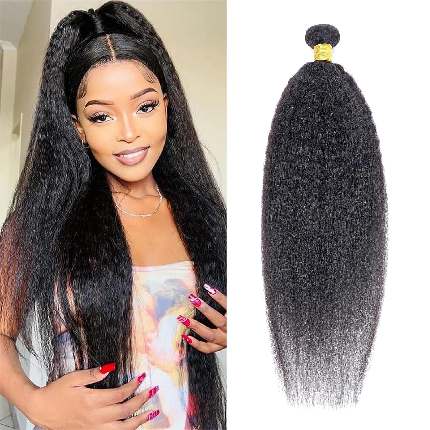 Huarisi Yaki Straight 1 Bundle 22 Inch, Brazilian Kinky Straight Human Hair Bundles, Brazilian Yaki Weave for Black Women, 8a Unprocessed Virgin Hair Natural Color — image 1