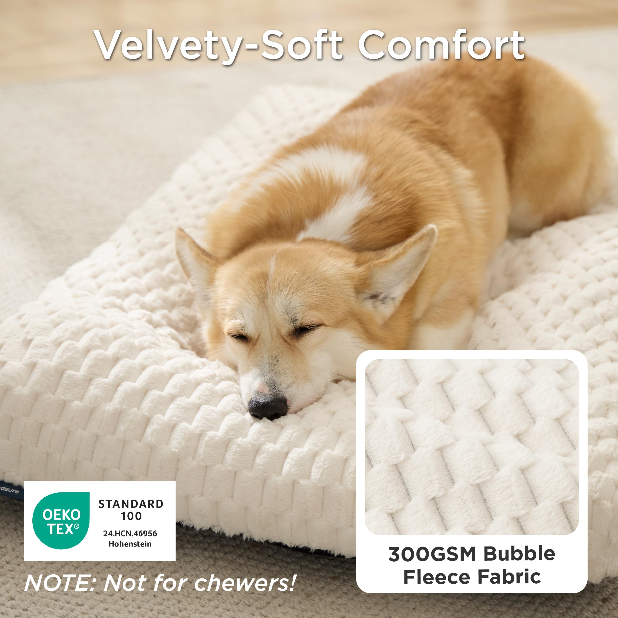 Condition photo showing New/Like New for bedsure small washable dog bed for crate, soft fluffy bubble fleece pet bed mat, non-slip and machin