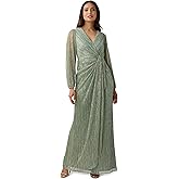 Adrianna Papell Womens Metallic Mesh Draped Gown