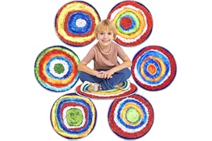 HiiARug Kids Crazy Carpet Circle Seats 6pcs 16" Round Carpet Circles Soft Non Slip Classroom Floor Seating Washable Carpet Spots for Classroom Pre-School Classroom Accessories