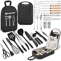 Wesqunie Camping Cooking Utensils Set, 25Pcs Camping Accessories Stainless Steel Grill Tools, Camping Essentials Portable Kit