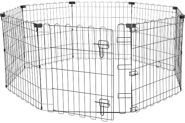Amazon Basics Foldable Octagonal Metal Exercise Puppy / Dog Playpen - Indoor/Outdoor, Single Door, Extra Small (8 Panels, 24