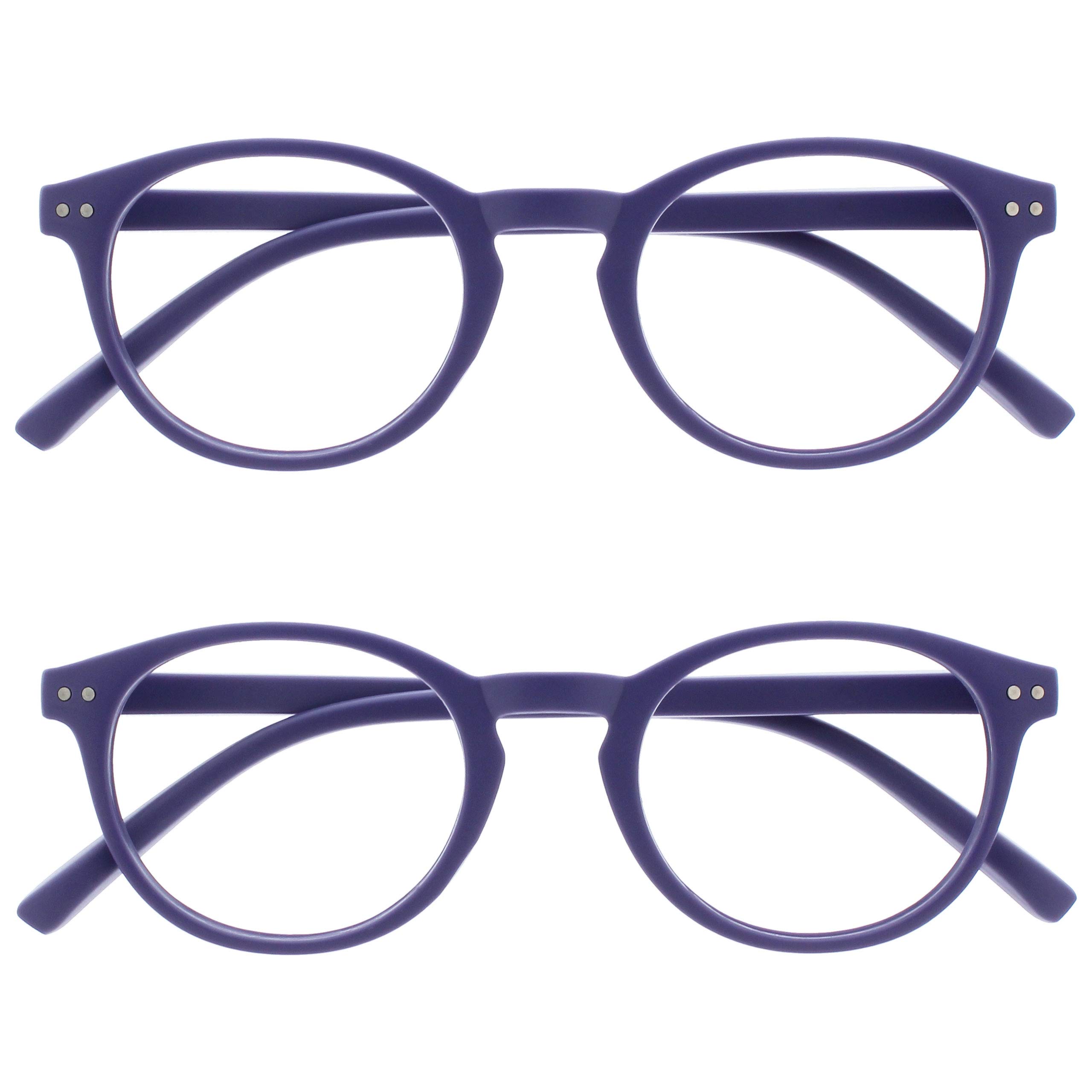 OPULIZE Zen Reading Glasses 2 Pack Cool Round Frame Spring Hinges Scratch Resistant Smooth Matt Purple Mens Womens RR24-5 +2.50