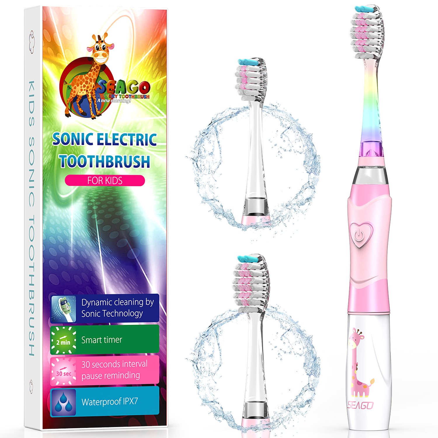 Kids Electric Toothbrush, Soft Battery Tooth Brush with Timer Powered by Sonic Technology for Children Boys and Girls, waterproof for shower (Pink)