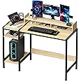 MINOSYS Small Computer Gaming Desk - 47” Home Office Desk with Storage, Monitor Stand for 2 Monitors, Adjustable Storage Space, Writing,Modern Design Corner Table, Beech.