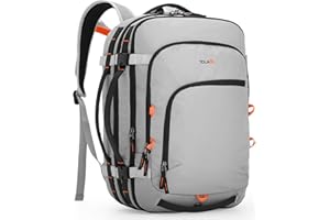 Tolaccea Travel Backpack, TSA Friendly Flight Approved Carry-on Luggage Durable Large Laptop Bag Daypack Fits 15.6 Inch Computer, Water-resistant Business Rucksack, 35-45L Expandable - Grey
