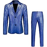 Westmall Men's 70s Disco Outfits Rainbow Suit Sequin Slim Prom Party Costume Halloween