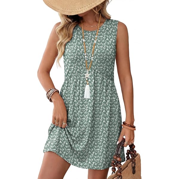 WIHOLL Summer Dresses for Women 2025 A Line Sleeveless Spring Dresses for  Women Casual Cute Beach Vacation Fashion Floral Dress Boho Sundresses with  Pockets Womens Sun Dress Break Essentials Blue S at