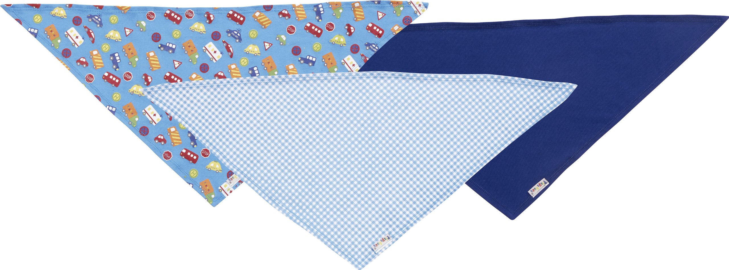 Playshoes Unisex Bandana Bibs Cars Pack of 3 Neckerchief, Blue (Original), One Size
