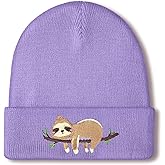 Hicarer Sloth Beanie Winter Purple Hat for Women Cute Sloth Knitted Cap Winter Crochet Hat Gifts for Women Animal Lovers