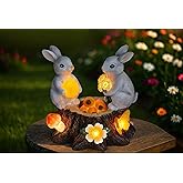 NNBDBVDHS Garden Statues Rabbit with Solar Lights Bunny Figurines Outdoor Decorations for Home Lawn Patio Balcony Backyard for Women Mom Grandma Easter or Birthday