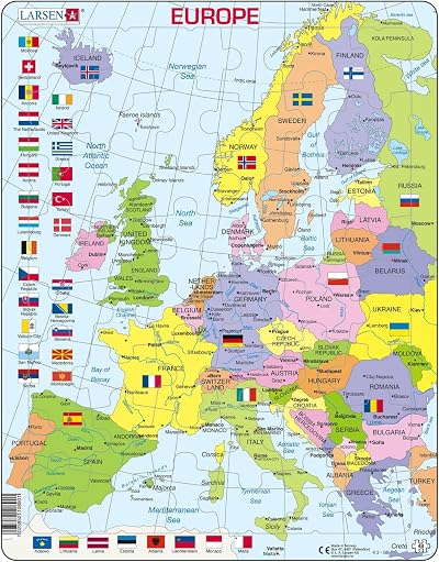 Larsen K2 Europe Political Map Jigsaw Puzzle 48 Pieces Kids Adults Tray Frame