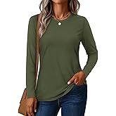 YUCOLEN Women's Cotton Long Sleeve Shirts Crewneck Cotton Basic T-Shirt Solid Color Soft Comfy Casual Tops Tees for Women