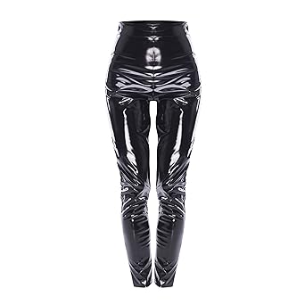 Lack Kunstleder Leggings Latexhose mit High Waist, Hoher Bund