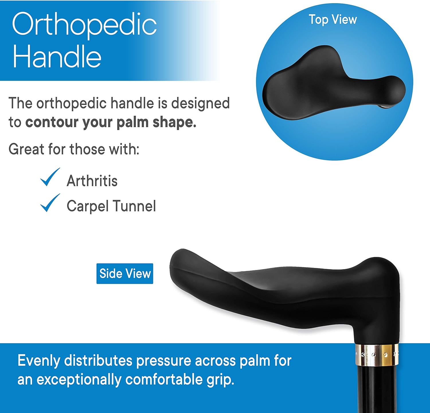 RMS Right Hand Walking Cane with Palm Grip Orthopedic Handle - Adjustable Offset Cane to Fit Individual's Palm Naturally - Ideal for Anyone with Arthritis or Carpal Tunnel Syndrome (Right Hand): Sports & Outdoors