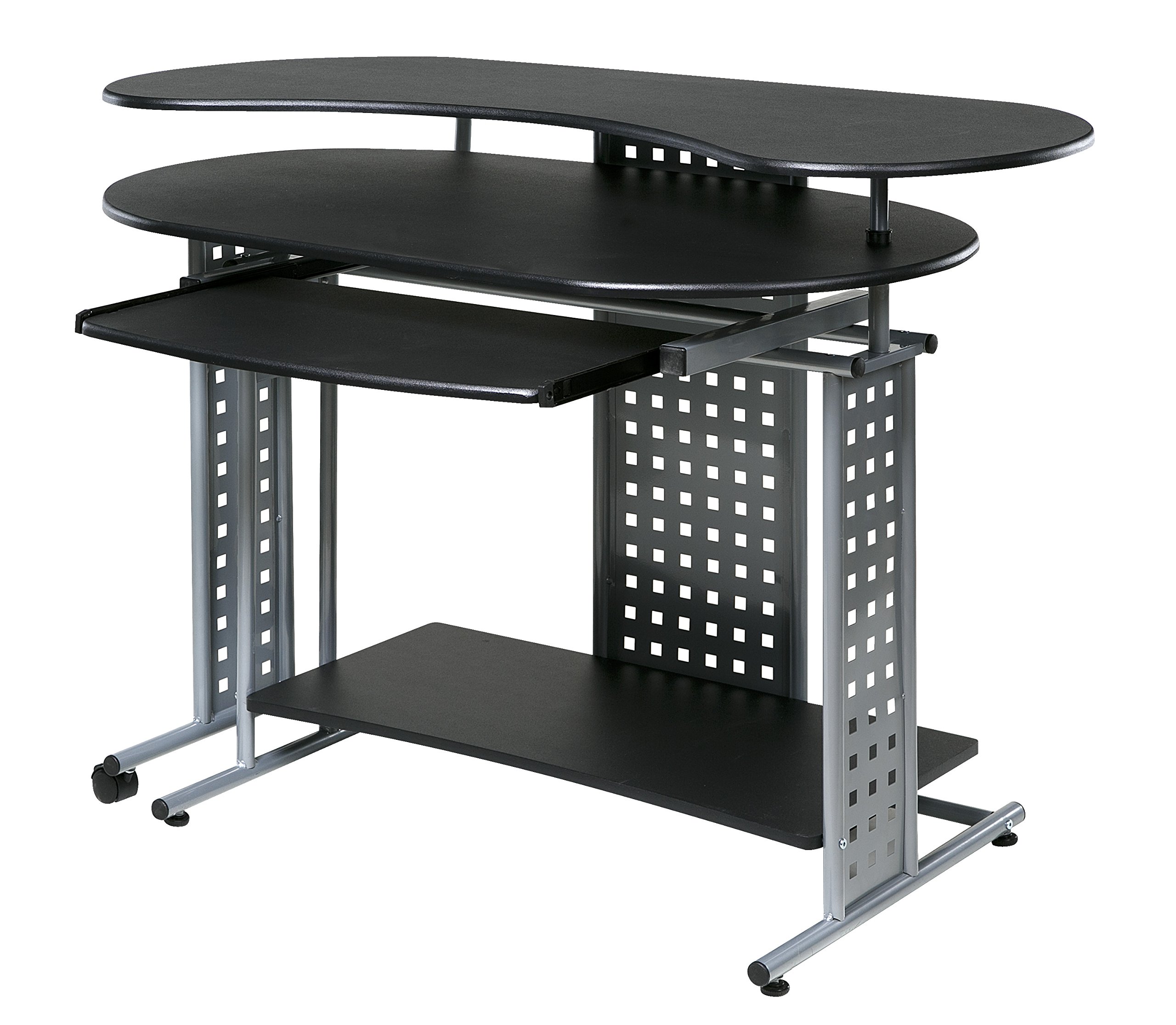 Photo 1 of OneSpace Regallo Expandable L-Shaped Desk, Office Computer Desk with 2 Shelves, Black