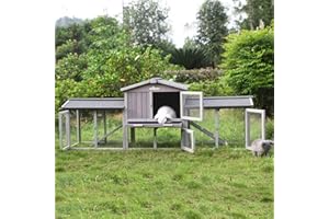 GUTINNEEN Rabbit Hutch Indoor Outdoor Bunny Cage with Large Run,Chicken Coop Wooden Small Animal House Upgrade with Bottom PVC Layer,Waterproof Roof