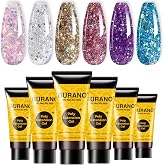 BURANO Poly Extension Gel Nail Kit 6 Colors Glitter Nail Poly Builder Gel | Poly Nail Gel Kit for Beginner &amp; Professional Using, No Chip Long Wearing DIY Poly Nail Gel Starter Kit