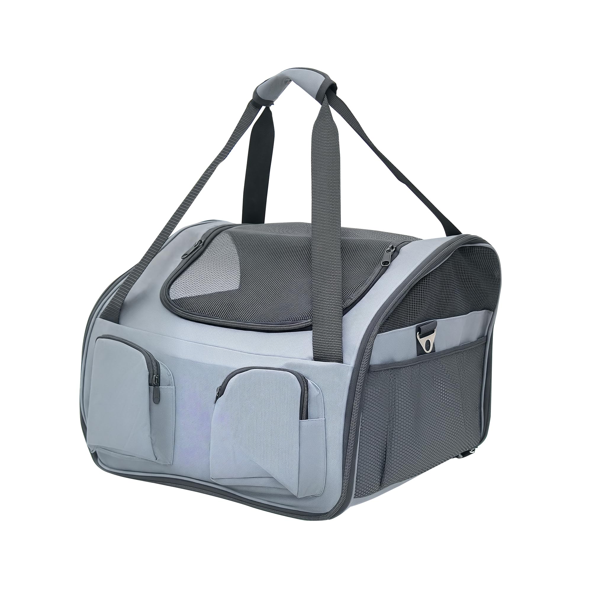 PawHut Pet Carrier Folding Bag Car Seat Cat Dog Puppy Kennel Portable Travel Cage Tote Case Mesh Holder House Grey